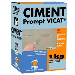 Ciment Prompt Naturel Vicat 1kg - Prise Ultra-Rapide, Haute Résistance Initiale - Idéal pour Réparations Express, Maçonnerie,