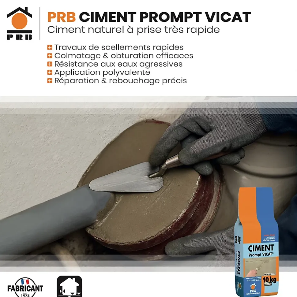 Ciment Prompt Naturel Vicat 10kg - Prise Ultra-Rapide, Haute Résistance Initiale - Idéal pour Réparations Express, Maçonnerie,