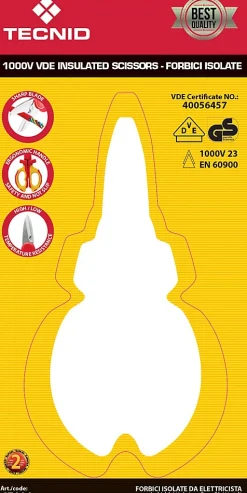 Ciseaux d'électricien isolés, 1000V. rouge et jaune