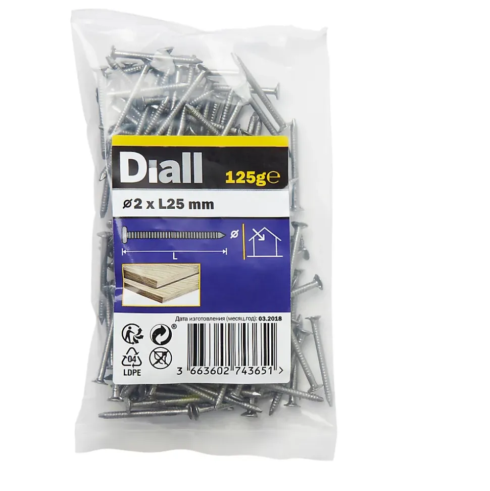 Clous à tige annelée 2x25 mm - sachet de 125g Diall