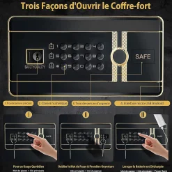 Coffre-fort avec Serrure à Code électronique, Coffre-fort avec étagère Amovible et Système d'Alarme, 36,5X37,5X59 CM, Noir