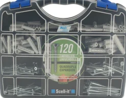 Coffret de 120 chevilles 100% nylon quadruple expansion + vis assorties Scell-It