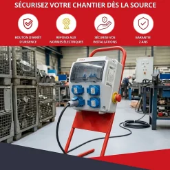 Coffret de Chantier Monophasé 230V ATOLE - 4 Prises NF 2P+T - 16A - 9 Modules - Coffret Électrique avec câble