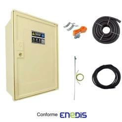 Coffret de chantier monophasé 12 kW - pack complet raccordement aérien 15 mètres conforme ENEDIS avec bornier IP2X