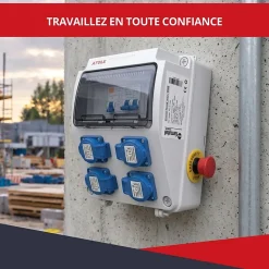 Coffret de Chantier Monophasé 230V ATOLE - 4 Prises NF 2P+T - 16A - 9 Modules - Coffret Électrique sans câble