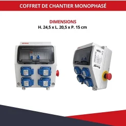 Coffret de Chantier Monophasé 230V ATOLE - 4 Prises NF 2P+T - 16A - 9 Modules - Coffret Électrique sans câble