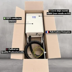 Coffret de chantier monophasé 12 kW - pack complet raccordement souterrain 3 mètres conforme ENEDIS avec bornier IP2X