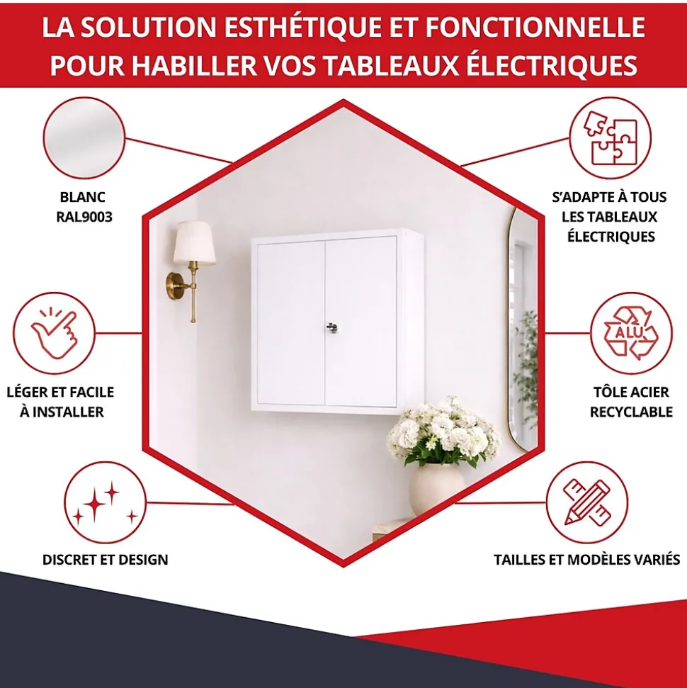 Coffret d'habillage ATOLE en acier avec clé pour tableaux électriques double - H 54 x L 58,5 x P 16 cm - Réf. RCH2T116GSS