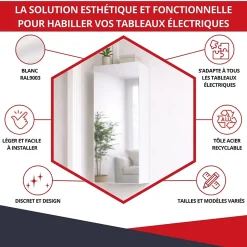 Coffret d'habillage ATOLE 13 modules en acier blanc avec porte miroir - H 117 x L 34 x P 14,5 cm - Réf. RCH600MIR