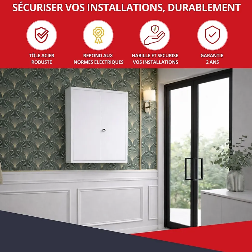 Coffret d'habillage ATOLE en acier avec clé pour tableaux électriques double - H 54 x L 58,5 x P 16 cm - Réf. RCH2T416GSS