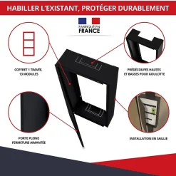 Coffret d'habillage ATOLE 13 modules en acier noir pour tableaux éléctriques - H 1040 x L 340 x P 140 mm - Réf. RCH500NR