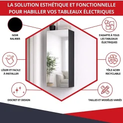 Coffret d'habillage ATOLE 13 modules en acier noir avec porte miroir - H 79 x L 34 x P 14,5 cm - Réf. RCH300MIRNR