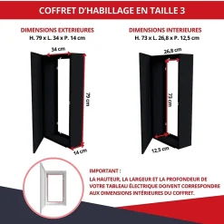 Coffret d'habillage ATOLE 13 modules en acier noir avec porte miroir - H 79 x L 34 x P 14,5 cm - Réf. RCH300MIRNR