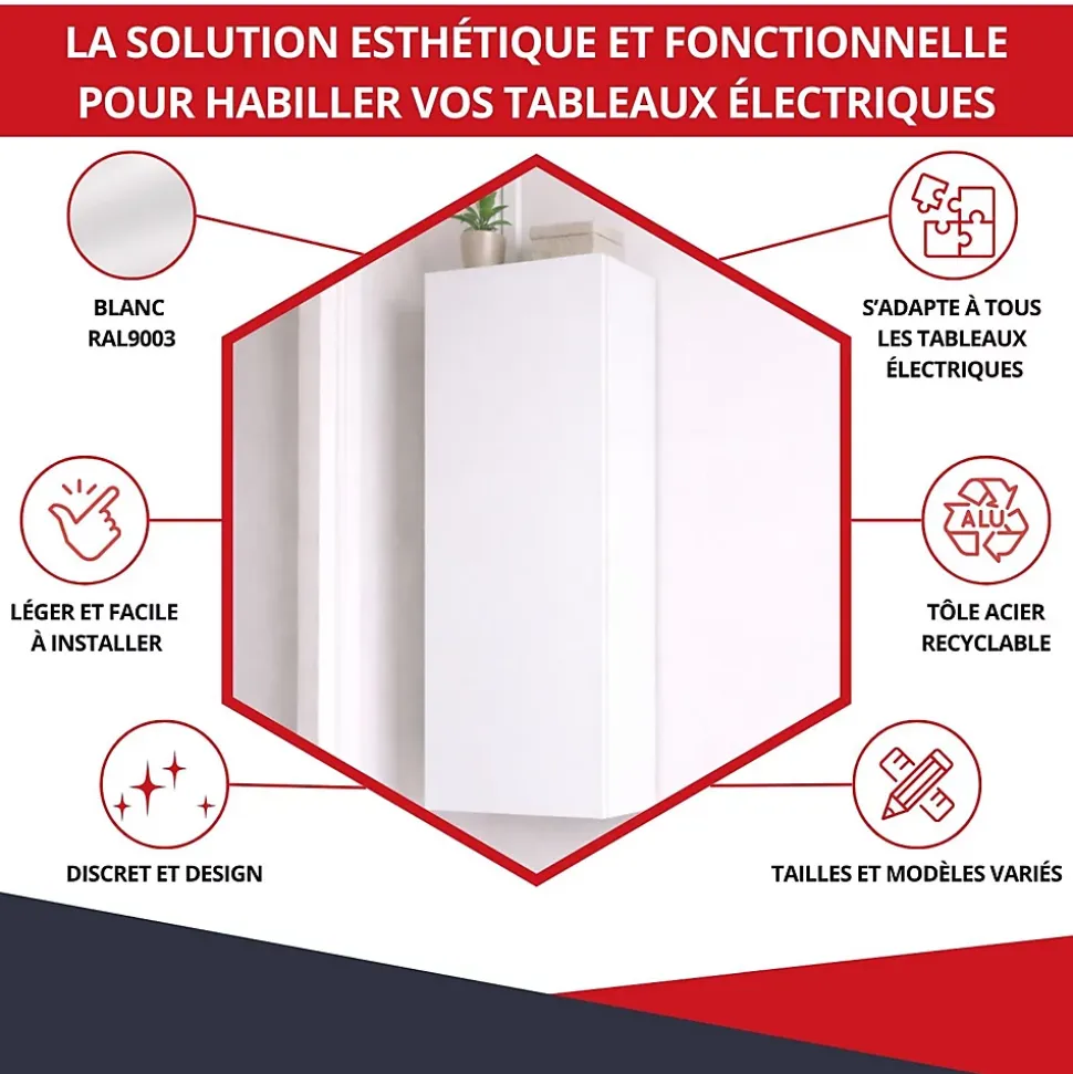 Coffret d'habillage ATOLE 13 modules en acier blanc pour tableaux éléctriques - H 1040 x L 340 x P 140 mm - Réf. RCH500