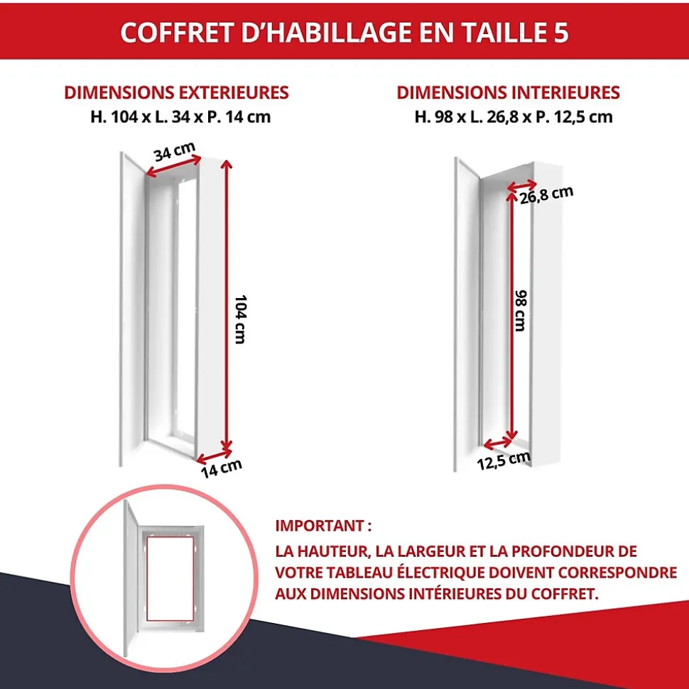 Coffret d'habillage ATOLE 13 modules en acier blanc pour tableaux éléctriques - H 1040 x L 340 x P 140 mm - Réf. RCH500