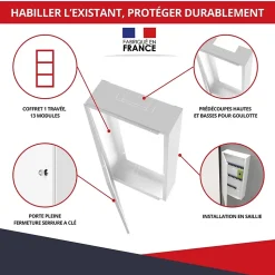 Coffret d'habillage ATOLE 13 modules en acier blanc avec serrure à clef - H 670 x L 340 x P 140 mm - Réf. RCH200GSS