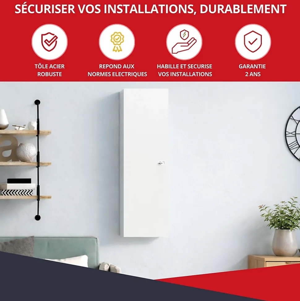 Coffret d'habillage ATOLE 13 modules en acier blanc avec serrure à clef - H 1170 x L 340 x P 140 mm - Réf. RCH600GSS