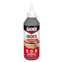 Colle à bois à prise rapide Sader transparente après séchage biberon de 250 g