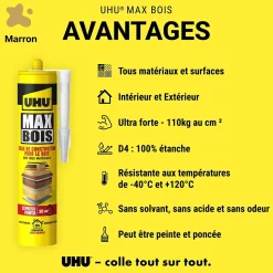Colle à bois sans PU UHU, cartouche 380g