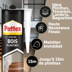Colle bois plinthes & menuiserie Pattex 380g, lot de 3
