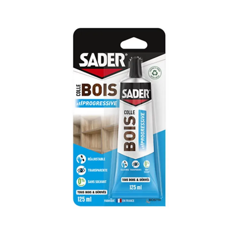 Colle Bois Sader Prise Progressive Transparente Tube 125 ml
