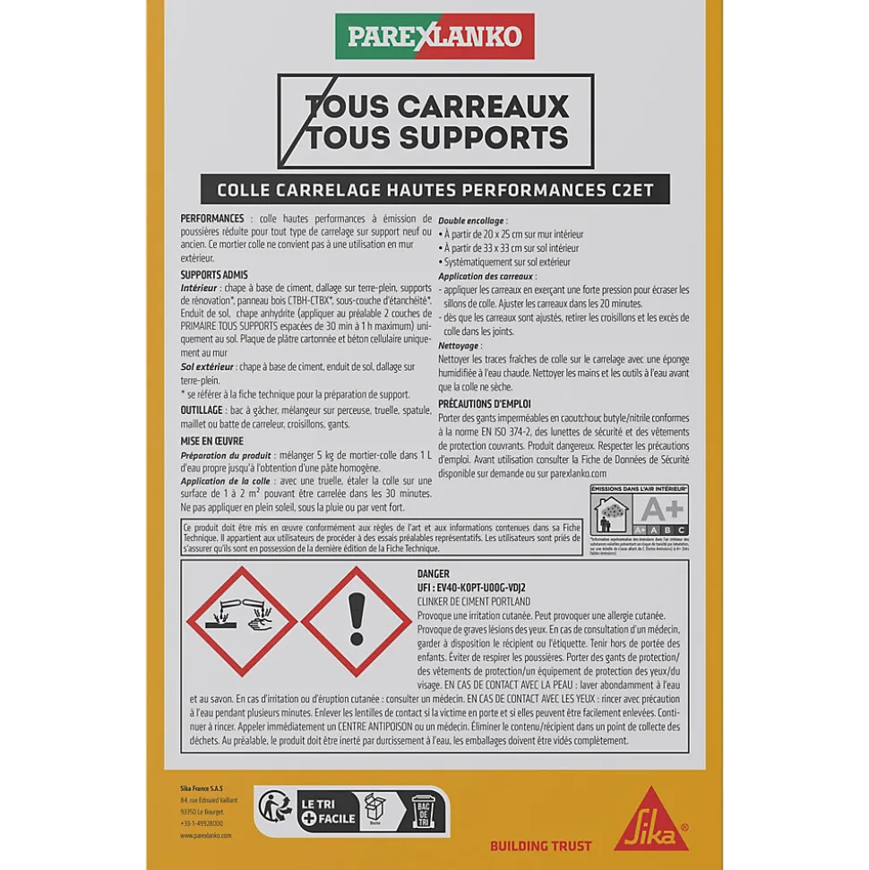 Colle carrelage grise hautes performances 5 kg Parexlanko