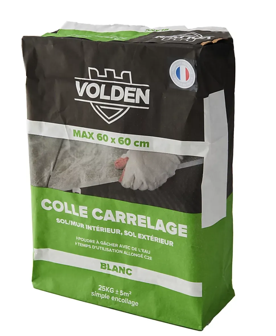Colle carrelage sol int/ext et mur intérieur blanc Volden C2E 25kg