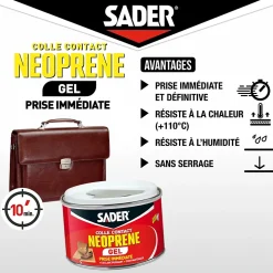 Colle contact néoprène en gel Sader tous matériaux pot de 250 ml