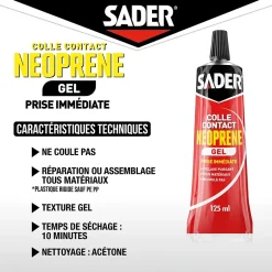 Colle contact néoprène en gel Sader tous matériaux tube de 125 ml