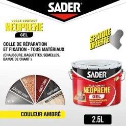 Colle contact néoprène en gel Sader tous matériaux seau de 2.5 litres