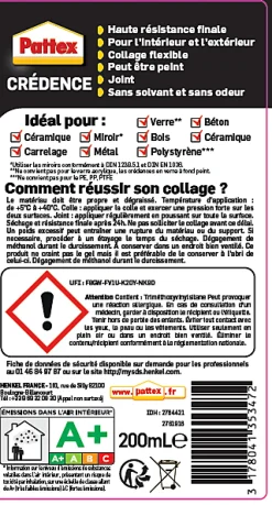 Colle de fixation crédence Pattex 216g