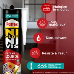 Colle de fixation Pattex Ni clou ni vis tous matériaux blanc 460g