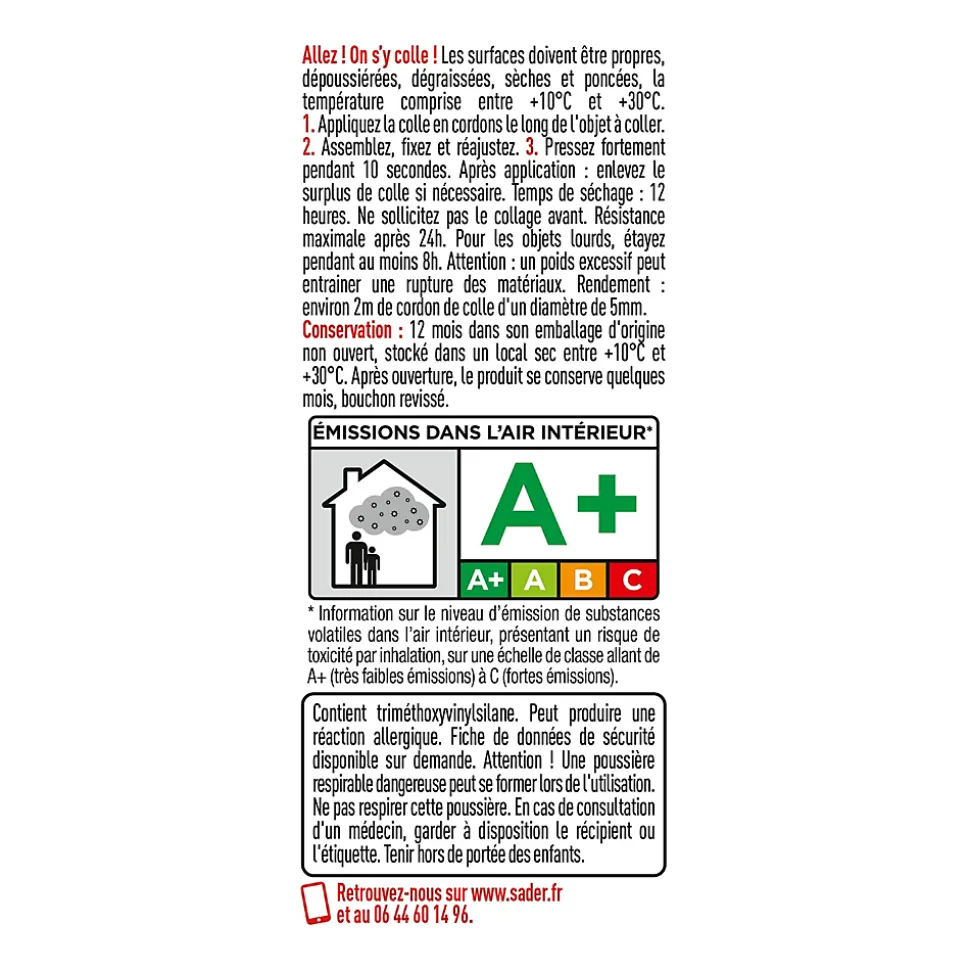 Colle de fixation Sader Fixer Sans Percer Tous Travaux intérieur/extérieur transparent tube 50g