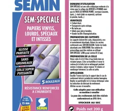 Colle en Poudre pour Papiers Peints Sem-Spéciale Semin, Vinyls, Lourds, Spéciaux et Intissés, Intérieur, Boite 200 g (lot de 5)