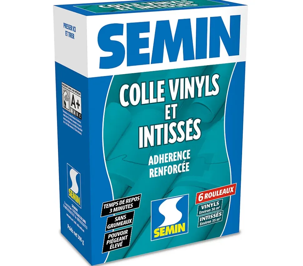 Colle en Poudre pour Papiers Peints Vinyls et Intissés Semin, Boite de 300 g