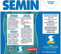 Colle en Poudre pour Papiers Peints Vinyls et Intissés Semin, Boite de 300 g