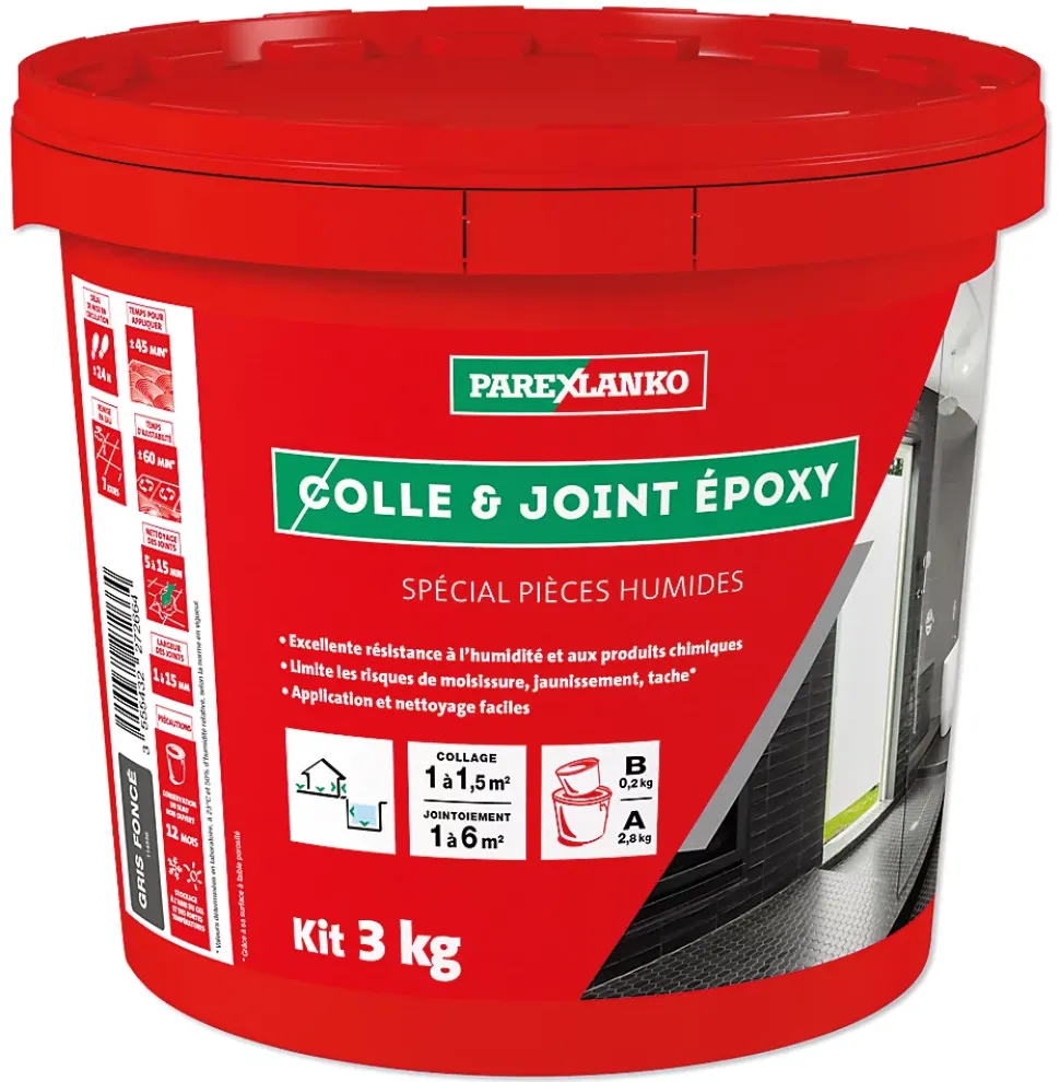 Colle et joint Epoxy spécial pièces humides Parexlanko Gris foncé 3 kg