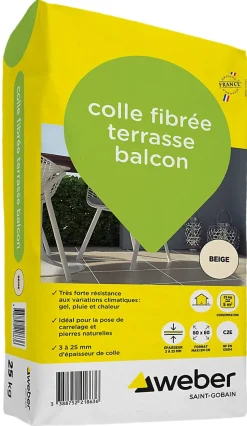 Colle fibrée terrasse balcon beige Weber 25kg