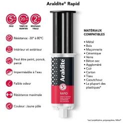 Colle haute performance epoxy à prise rapide Araldite matériaux 24 ml