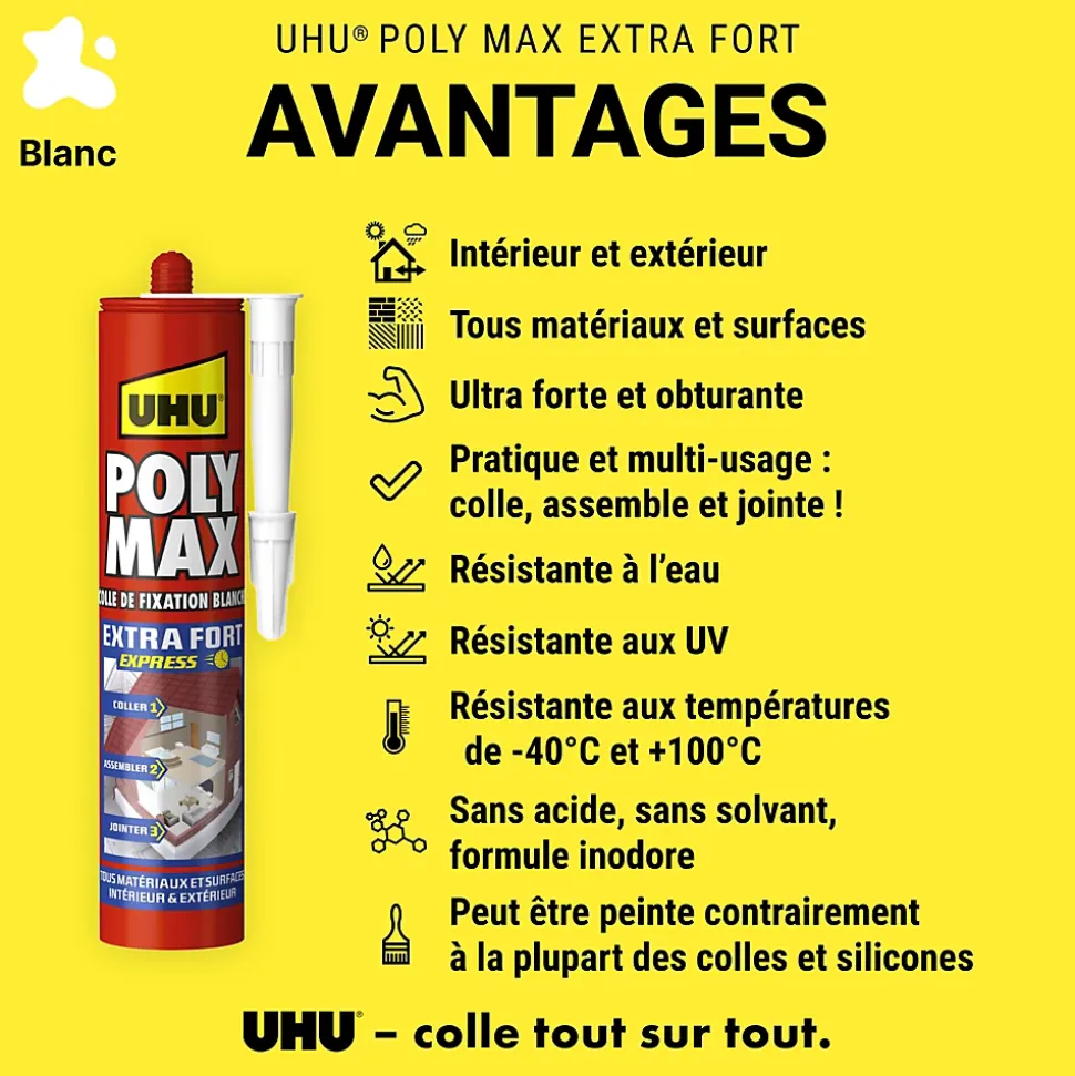 Colle mastic extra forte express UHU blanc 425g