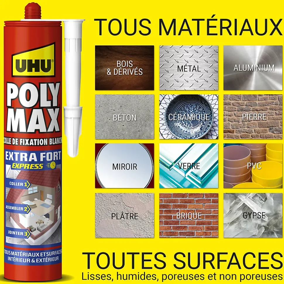 Colle mastic extra forte express UHU blanc 425g