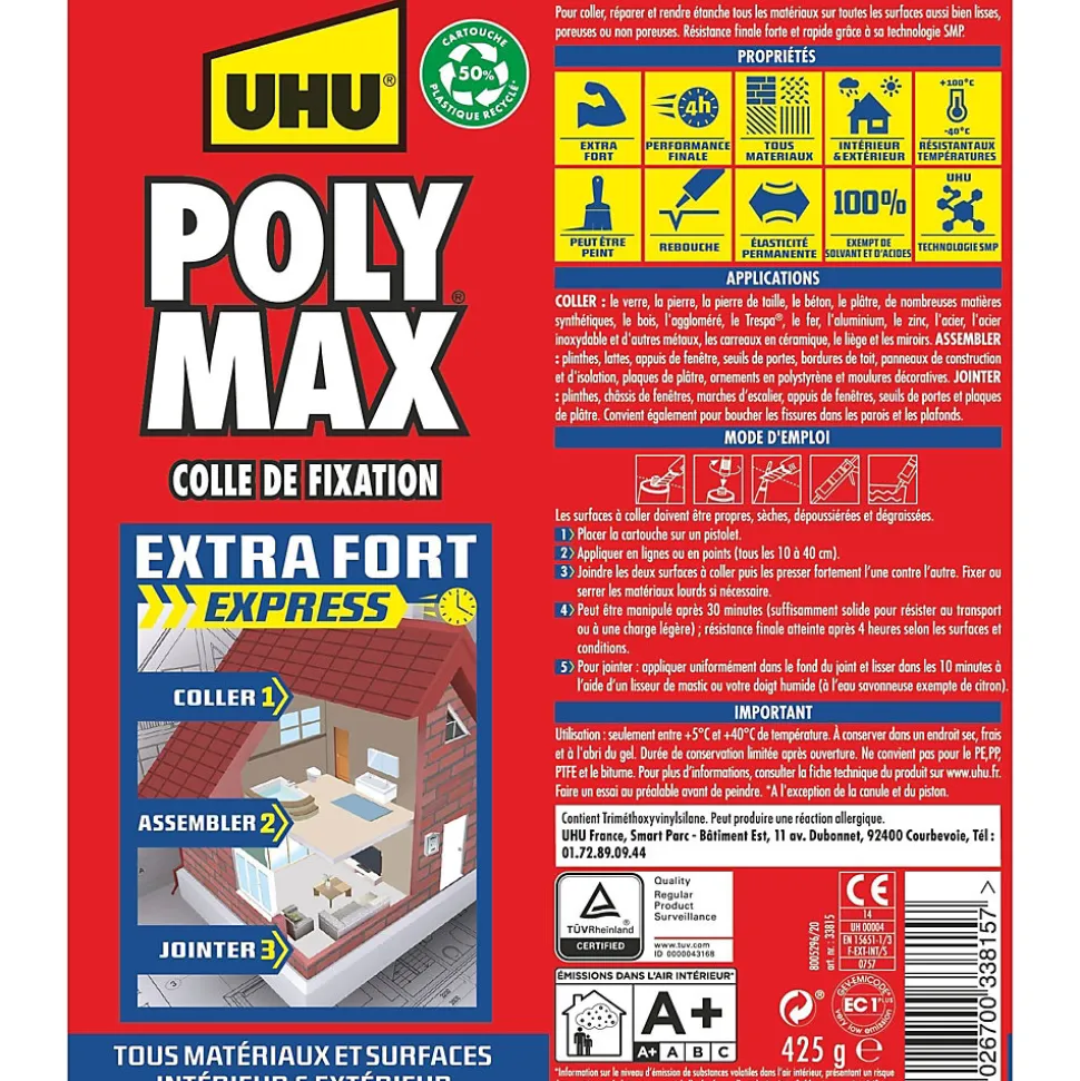 Colle mastic extra forte express UHU blanc 425g