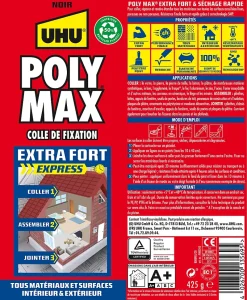 Colle mastic extra forte UHU Poly max noir 425g