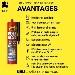Colle mastic extra forte UHU Poly max noir 425g