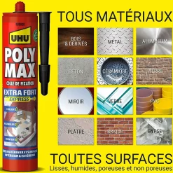 Colle mastic extra forte UHU Poly max noir 425g