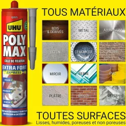 Colle mastic extra forte UHU Poly max gris 425g
