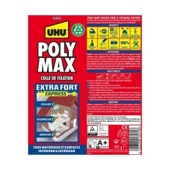 Colle mastic extra forte UHU Poly max gris 425g