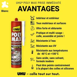 Colle mastic prise immédiate express UHU blanc cartouche 425g