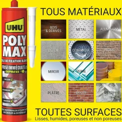 Colle mastic prise immédiate express UHU blanc cartouche 425g