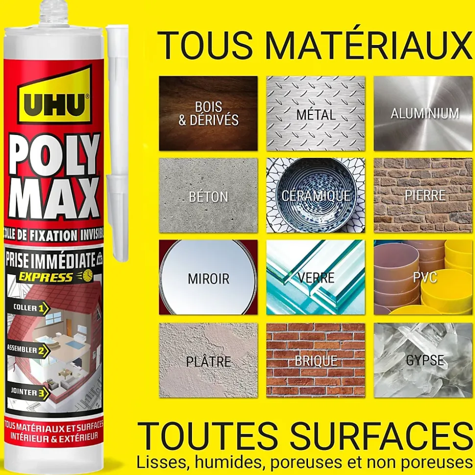 Colle mastic prise immédiate express UHU invisible cartouche 300g